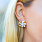 White & Gold Ribbon Bow Pearl Stud Earring