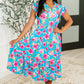 Fleurget Me Not Tiered Flutter Sleeve Dress in Aqua