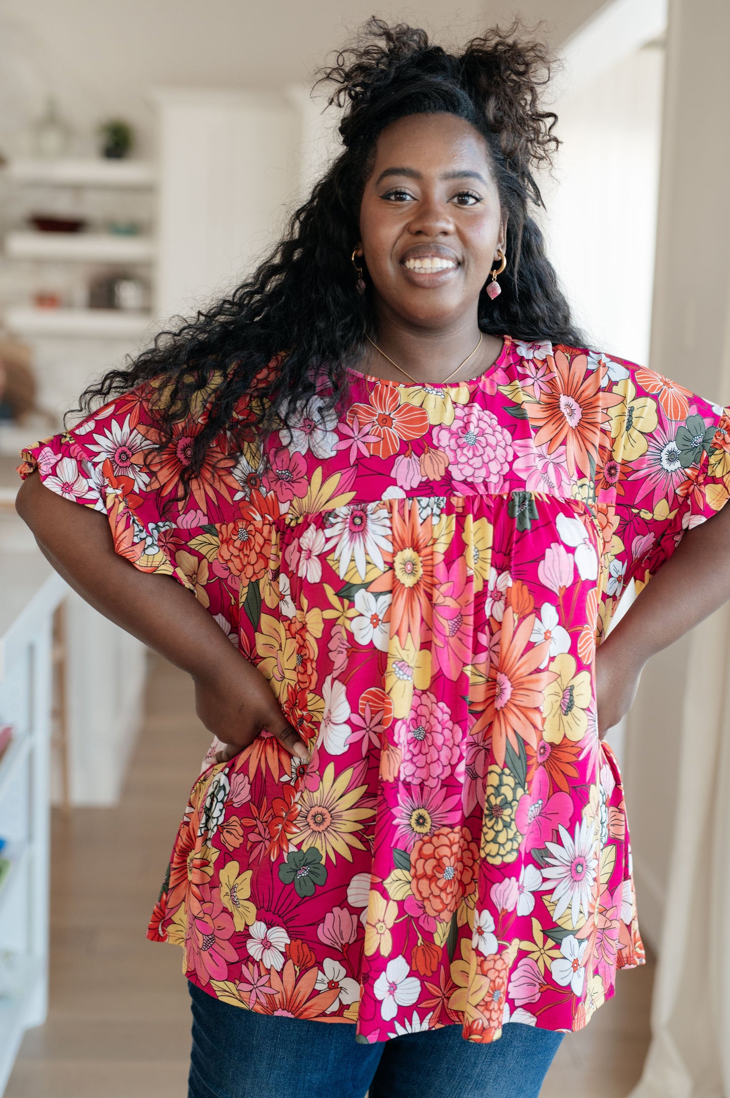 Flit About Floral Top in Pink