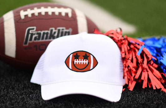 White Football Smiley Embroidered Hats