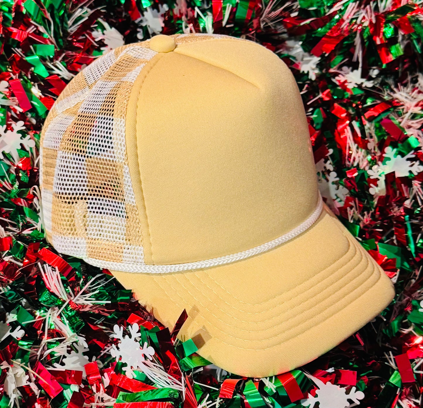 **SALE** RTS Tan Checkered Trucker Hat