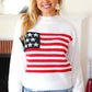 American Flag White Crochet Oversized Knit Sweater