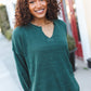 Lock Eyes Hunter Green Notched Neck With Patch Oversized Sweater