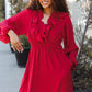 Beautiful You Holiday Red Overlap Ruffle V Neck Midi Dress