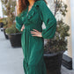 Beautiful You Holiday Green Overlap Ruffle V Neck Midi Dress