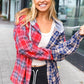 Main Attraction Red & Navy Plaid Color Block Button Down Hoodie