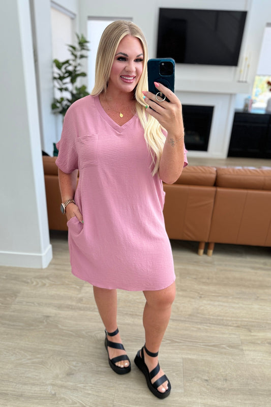 Go-Go Girl V-Neck T-Shirt Dress in Light Rose