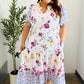 Beautiful You Ivory & Blue Floral Border Print Smocked Waist Dress