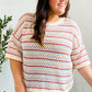 Stand Out Oatmeal & Lavender Stripe Netted Crochet Sweater Top