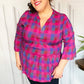 Back To Basics Fuchsia Plaid Notched Neck Babydoll Top