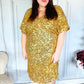 New Year Diva Dolman Gold Sequined Lined Babydoll Dress