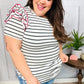 Get To It Ivory & Pink Merrow Stitch Ruffle Sleeve Stripe Top