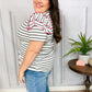 Get To It Ivory & Pink Merrow Stitch Ruffle Sleeve Stripe Top