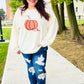 Halloween Lovely Ivory Embroidered Pumpkin Knit Sweater