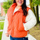 Weekend Ready Rust High Neck Snap Button Quilted Puffer Vest