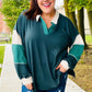 Falling For You Hunter Green Color Block Collared French Terry Top