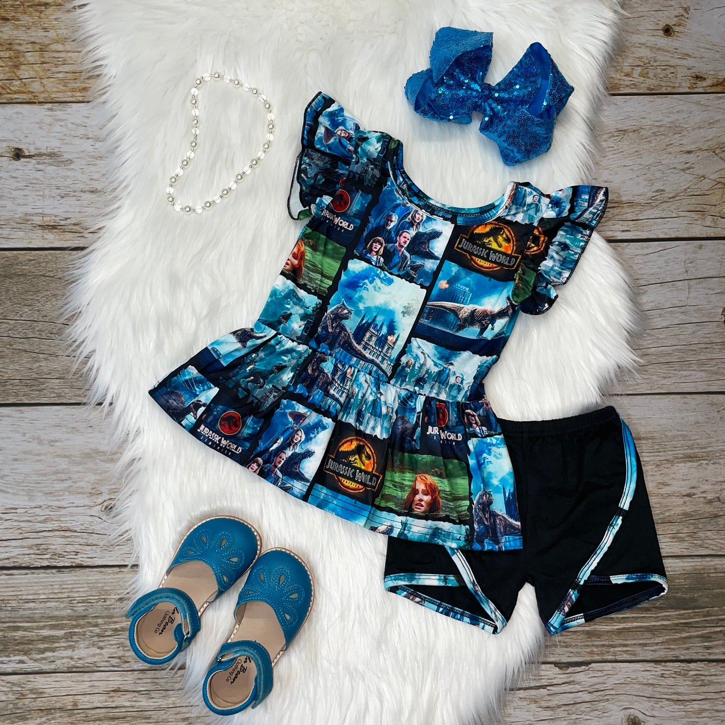 Dinosaur Movie Printed Peplum and Shorties Set