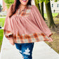 Under Your Spell Rust Plaid Color Block Notch Neck Top