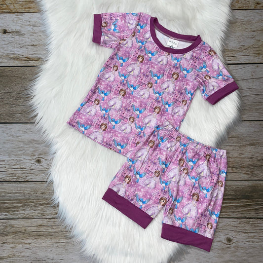 Purple & Pink First Princess Short Sleeve Loungewear Set