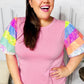 Stand Out Pink Rainbow Sequin Puff Sleeve Top