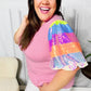 Stand Out Pink Rainbow Sequin Puff Sleeve Top