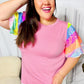 Stand Out Pink Rainbow Sequin Puff Sleeve Top