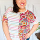 Always Fun Ivory & Fuchsia Stripe and Crochet Print Top