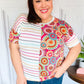 Always Fun Ivory & Fuchsia Stripe and Crochet Print Top