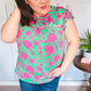 Sassy Green & Fuchsia Floral Ruffle Short Sleeve Yoke Top