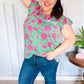 Sassy Green & Fuchsia Floral Ruffle Short Sleeve Yoke Top