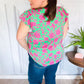 Sassy Green & Fuchsia Floral Ruffle Short Sleeve Yoke Top