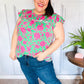 Sassy Green & Fuchsia Floral Ruffle Short Sleeve Yoke Top