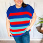 Forget Me Not Royal Blue Stripe Short Sleeve Dolman Sweater