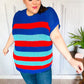 Forget Me Not Royal Blue Stripe Short Sleeve Dolman Sweater