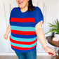 Forget Me Not Royal Blue Stripe Short Sleeve Dolman Sweater