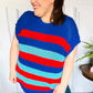 Forget Me Not Royal Blue Stripe Short Sleeve Dolman Sweater