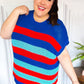 Forget Me Not Royal Blue Stripe Short Sleeve Dolman Sweater