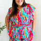 Feeling Bold Fuchsia Abstract Print Smocked Waist Flutter Sleeve Romper