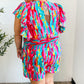 Feeling Bold Fuchsia Abstract Print Smocked Waist Flutter Sleeve Romper