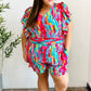 Feeling Bold Fuchsia Abstract Print Smocked Waist Flutter Sleeve Romper