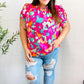 Summer Vibes Fuchsia Abstract Print Frill Notch Neck Puff Sleeve Top