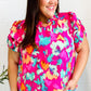 Summer Vibes Fuchsia Abstract Print Frill Notch Neck Puff Sleeve Top