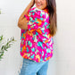 Summer Vibes Fuchsia Abstract Print Frill Notch Neck Puff Sleeve Top