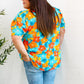 Vacay Ready Blue & Orange Floral Frill Mock Neck Top