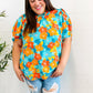 Vacay Ready Blue & Orange Floral Frill Mock Neck Top