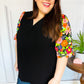 Eyes On You Black Floral Puff Sleeve V Neck Top