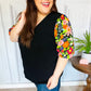 Eyes On You Black Floral Puff Sleeve V Neck Top