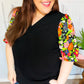 Eyes On You Black Floral Puff Sleeve V Neck Top