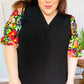 Eyes On You Black Floral Puff Sleeve V Neck Top