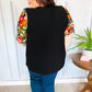 Eyes On You Black Floral Puff Sleeve V Neck Top